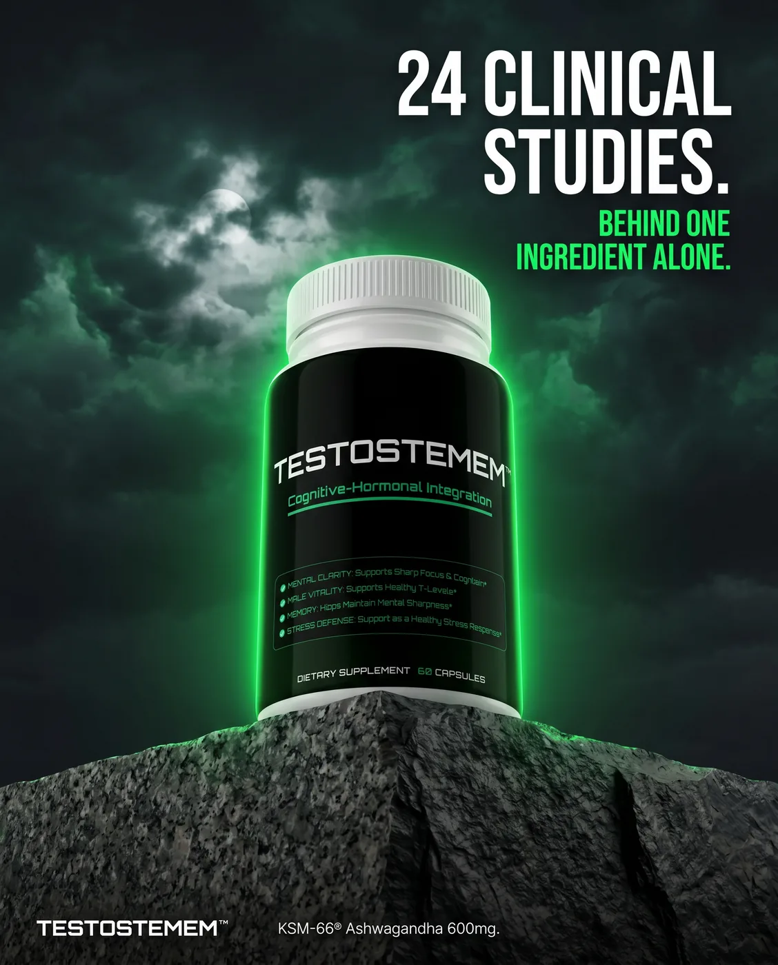 Testostemem bottle — 24 clinical studies behind one ingredient alone